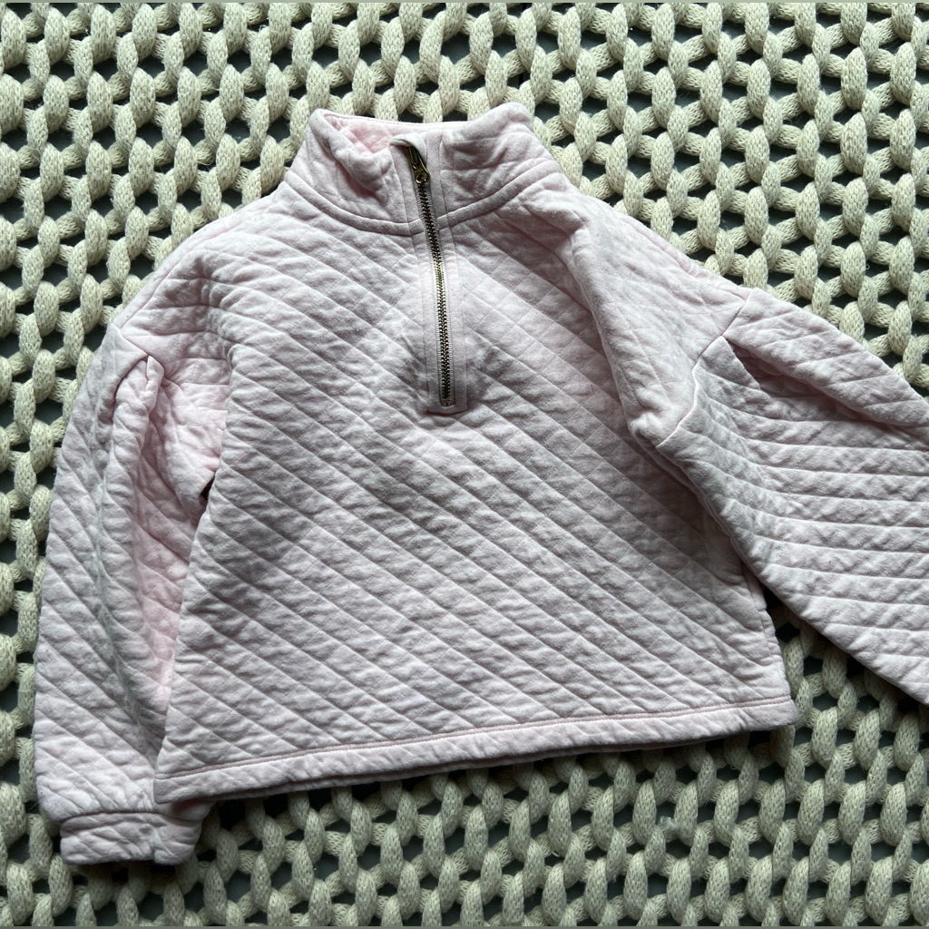Janie And Jack Size 5 Girls Quarter Zip Light Pink Sweat Sweatshirt
